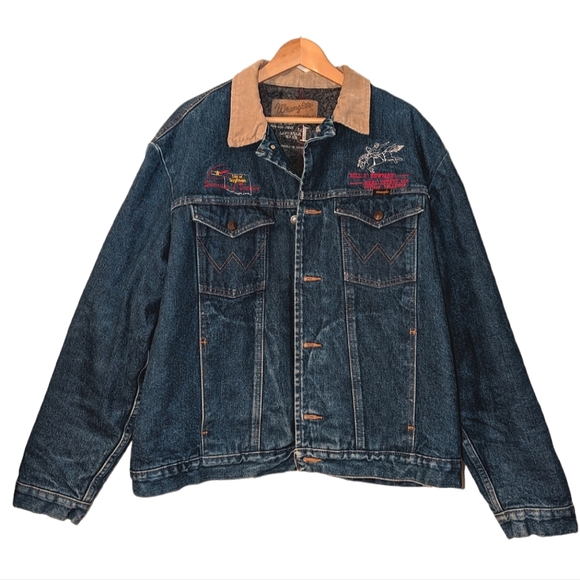Wrangler Other - Wrangler Blanket Lined Corduroy Collar Rodeo Panhandle Texas Custom Denim Jacket